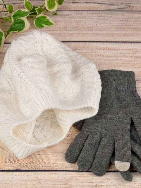 Women\'s Crochet Knitted Style Beanie Slouchy Hat Off-white